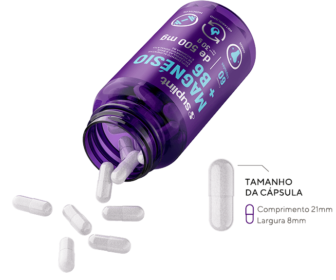 Magnésio + B6, 60 cápsulas de 500 mg - Opened brazil magnesio