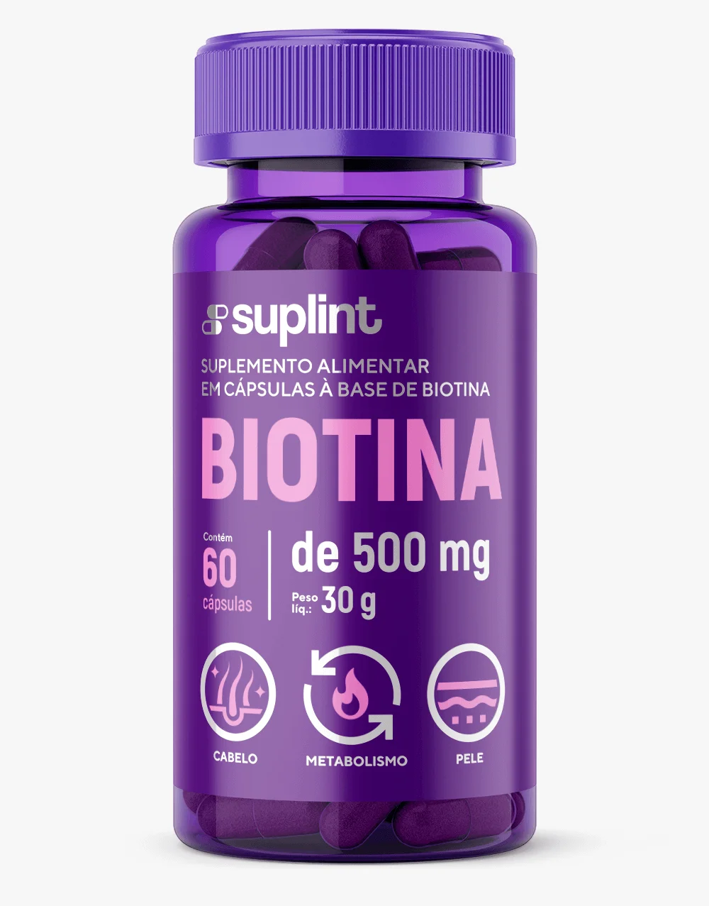 Biotina Suplemento, 60 cápsulas de 50 mg - biotina frontal Biotina Suplemento, 60 cápsulas de 50 mg - biotina frontal