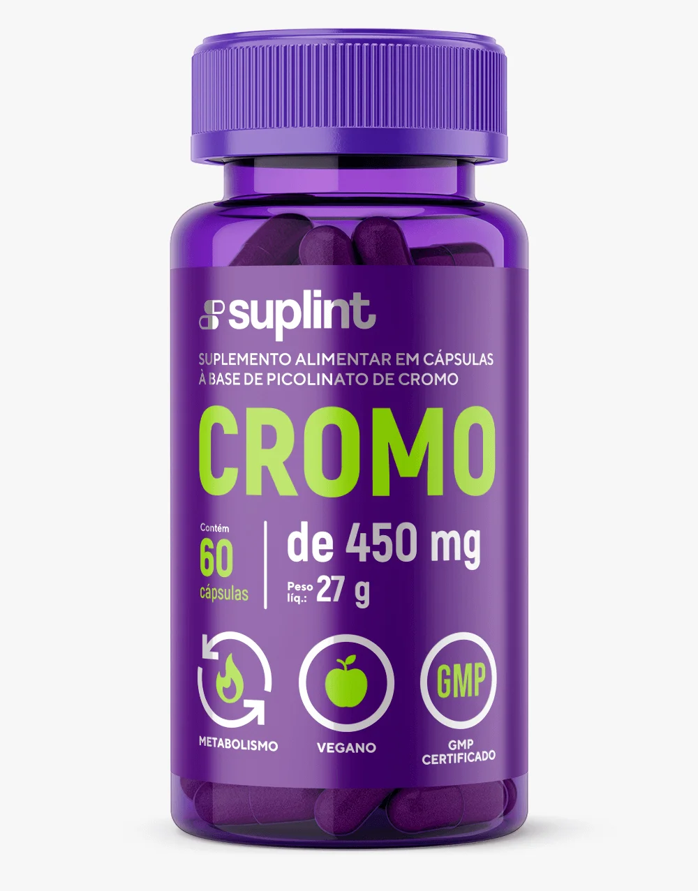 Picolinato de cromo suplementos, 60 cápsulas de 500 mg - cromo frontal Picolinato de cromo suplementos, 60 cápsulas de 500 mg - cromo frontal