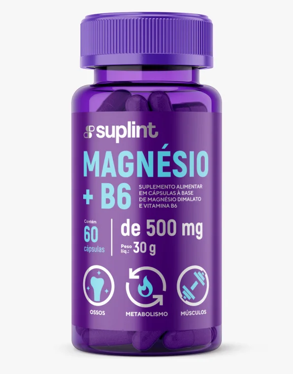 Magnésio Malato e vitamina B6, 60 cápsulas de 500 mg - magnesio frontal