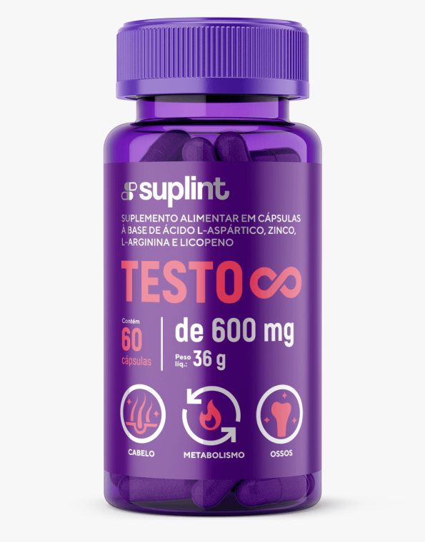Testo ∞, intensificador de testosterona, 60 cápsulas de 600 mg - testo frontal
