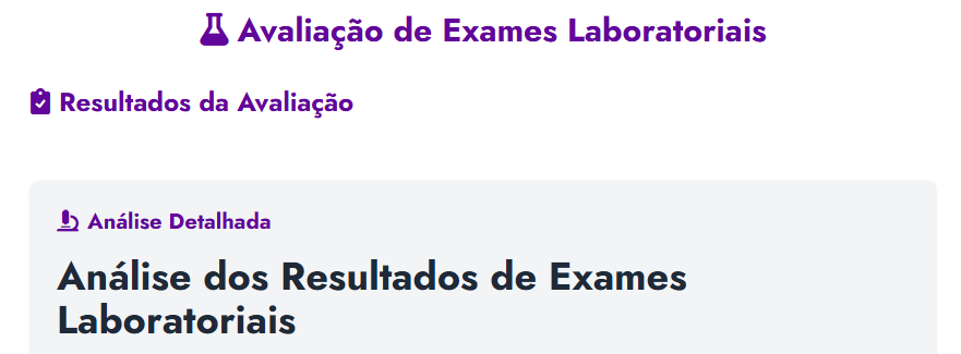Avaliação de Testes Laboratoriais - Screenshot Avaliação de Testes Laboratoriais - Screenshot