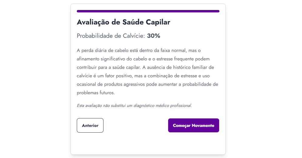 Calculadora de Saúde Capilar - Screenshot Calculadora de Saúde Capilar - Screenshot