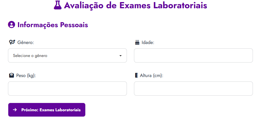 Avaliação de Testes Laboratoriais - Screenshot Avaliação de Testes Laboratoriais - Screenshot