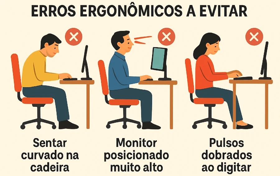 Dicas para prevenir dores nas costas no local de trabalho - office ergonomics mistakes pt Dicas para prevenir dores nas costas no local de trabalho - office ergonomics mistakes pt